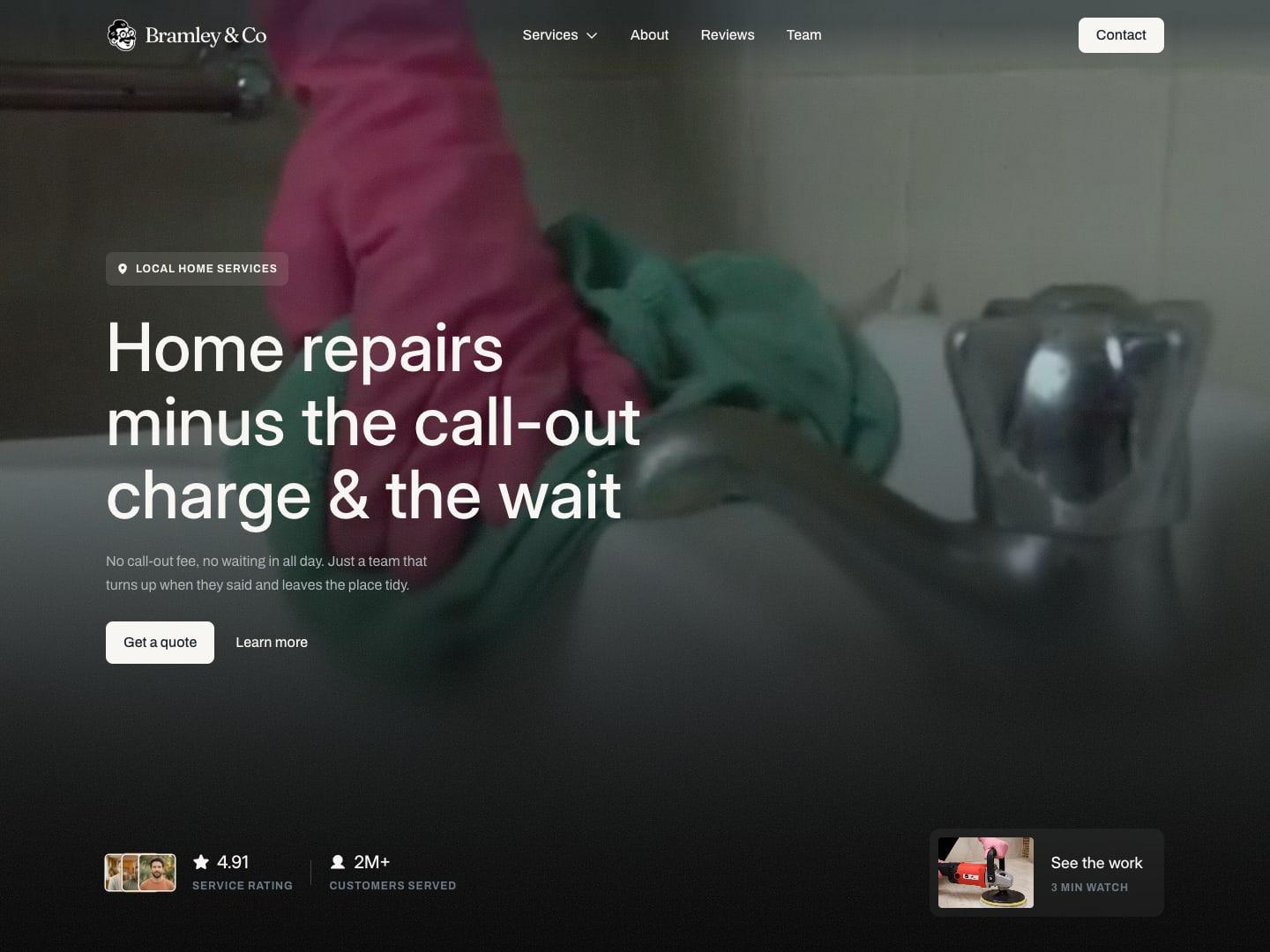 The Bramley home page at desktop width. A site for trades and home services: plumbers, electricians, builders and decorators.