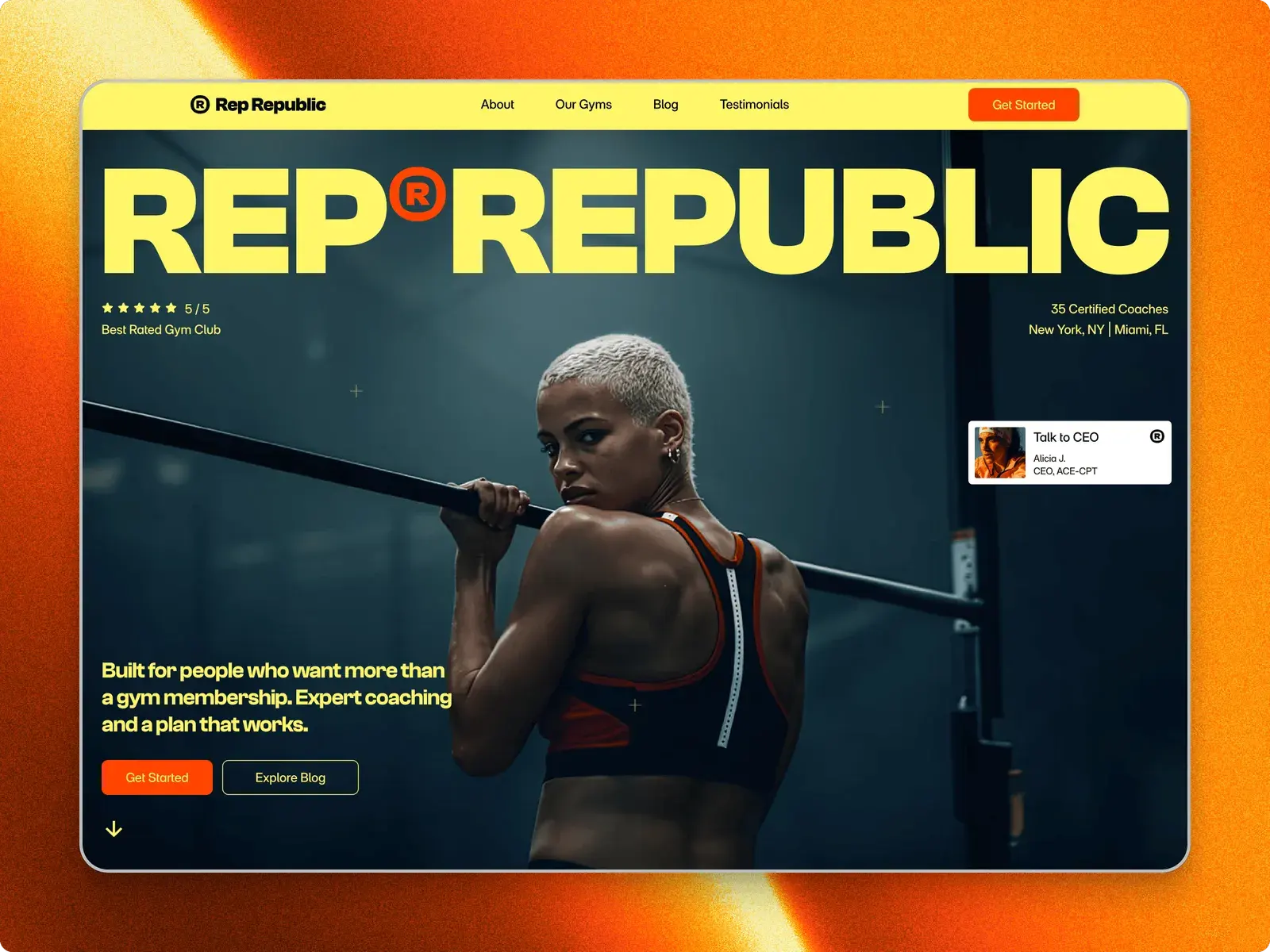 The Rep Republic home page in a browser window, its name across the hero in yellow
